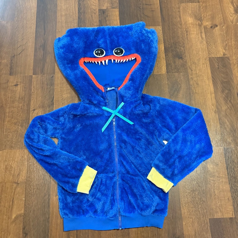 Poppy Playtime Huggy Wuggy Blue Faux Fur Character Zip Hoodie Kids Size Large